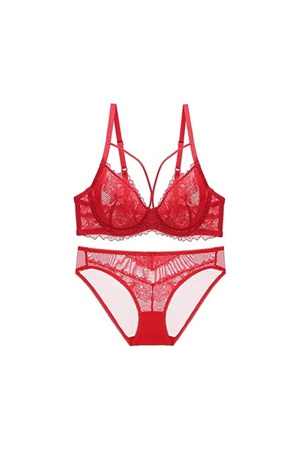 Ensemble de sous-vêtements sexy en dentelle française ultra fine avec soutien-gorge et slip push-up pour femme, grande taille