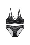 Ensemble de sous-vêtements sexy en dentelle française ultra fine avec soutien-gorge et slip push-up pour femme, grande taille