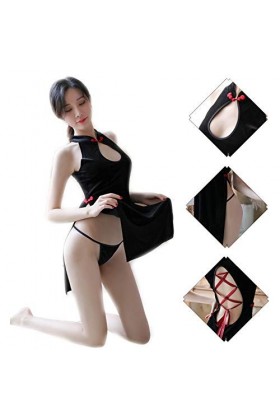 RONGYEE Vêtement Lingerie Cheongsam Costume Anime Babydoll Costume Chinois - noir - Taille Unique