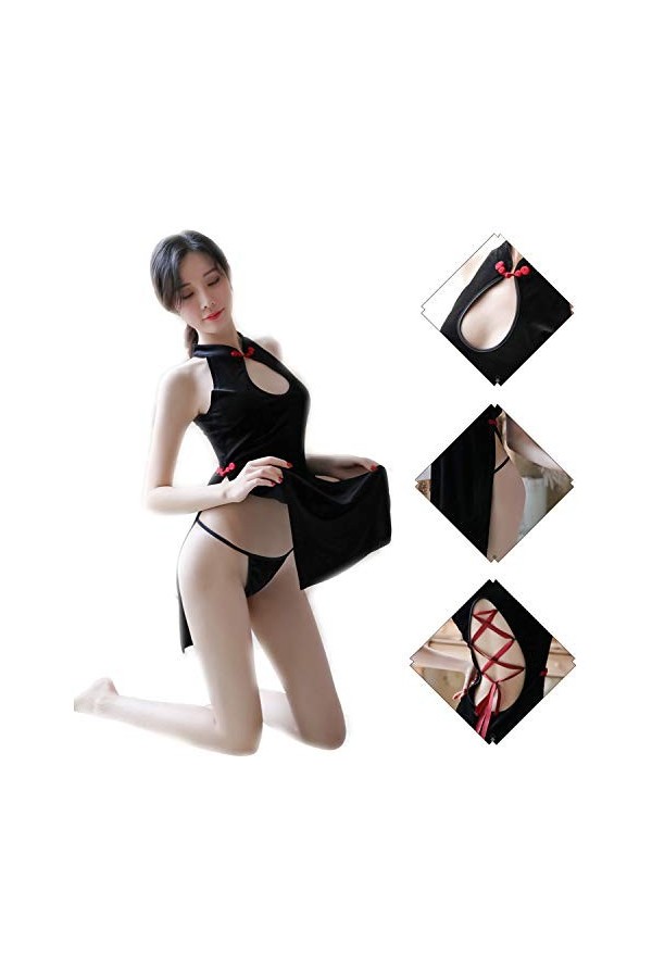 RONGYEE Vêtement Lingerie Cheongsam Costume Anime Babydoll Costume Chinois - noir - Taille Unique
