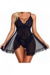 MZGN Nuisette Transparent Dentelle Lingerie Femme Sexy sous-vêtements Front Ouverte Babydoll Perspective Vetements de Nuit Bl