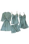 4 pièces Pyjama Robe Stain Sexy Lingerie Nuisette Col en V Vêtements de Maison Pyjama Chemise de Nuit Maison Uniformes Sous-v