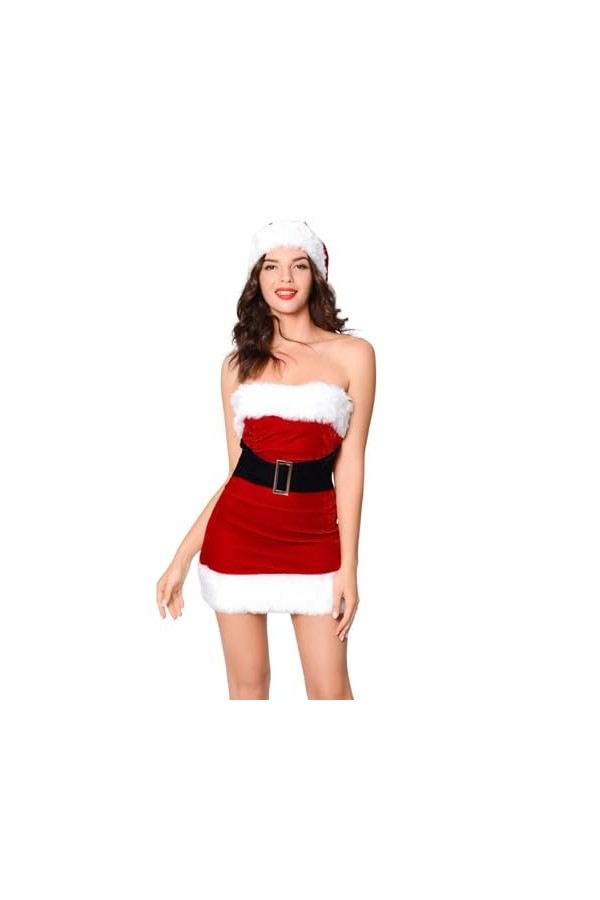 chuanye Père Noël pour Femme, Tenue Noël avec Chapeau, Tenue Noël Adulte pour Les Jeux rôle Noël