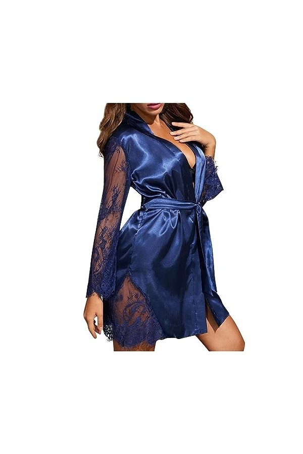 ZTIANEF Costume de Femme de chambreLingerie érotique Transparente Sexy Femme, Bleu, M