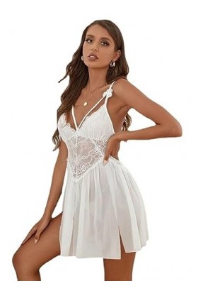 CorsetSexy Bretelles Mesh Lingerie érotique Pyjama, Blanc, S