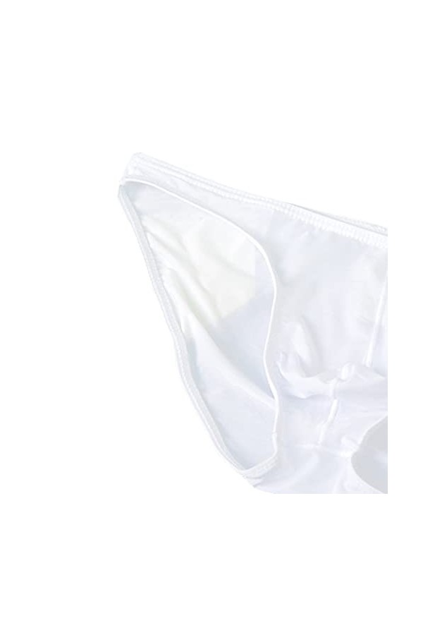 JEShifangjiusu Culotte Basse De Couleur Unie pour Hommes String éRotique en Soie GlacéE sous-VêTements Respirants Sexy Blanc