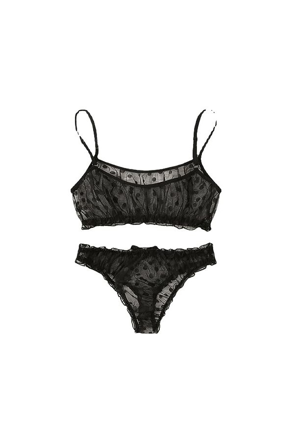Bas basBretelles Sexy Pure Lingerie érotique Ensemble Pyjama à Trois Points, Noir, S