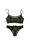 Bas basBretelles Sexy Pure Lingerie érotique Ensemble Pyjama à Trois Points, Noir, S