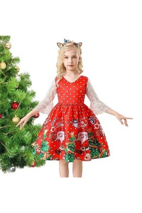 SHAVERUSH Noël pour Filles | Robe à Manches Courtes pour Filles - Robes décontractées Noël à Manches Courtes avec des bonhomm