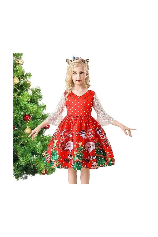 SHAVERUSH Noël pour Filles | Robe à Manches Courtes pour Filles - Robes décontractées Noël à Manches Courtes avec des bonhomm