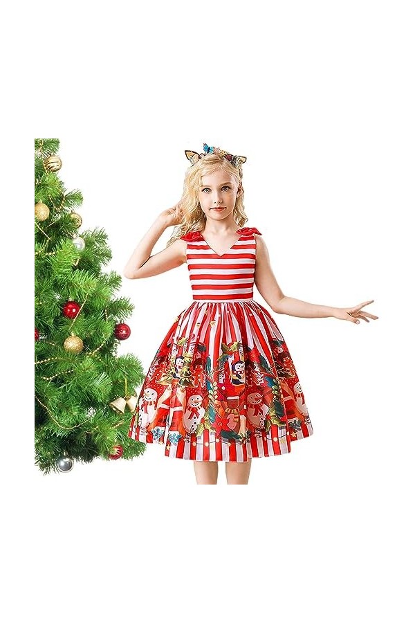 SHAVERUSH Noël pour Filles | Robe à Manches Courtes pour Filles - Robes décontractées Noël à Manches Courtes avec des bonhomm
