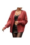 Gefomuofe Cardigan à manches longues pour femme - Cardigan en tricot - Pour la plage - Avec poches, rouge, L