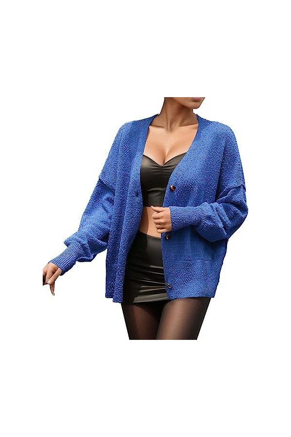 Gefomuofe Cardigan à manches longues pour femme - Cardigan en tricot - Pour la plage - Avec poches, rouge, L