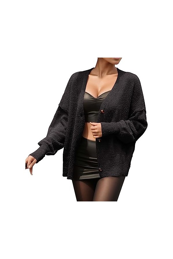 Gefomuofe Cardigan à manches longues pour femme - Cardigan en tricot - Pour la plage - Avec poches, rouge, L