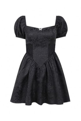 Gothique Manches Bouffantes Lolita Robe Noire Femmes Taille Sexy Dentelle Corset Mini Robe Streetwear Élégant Club Party A-Li