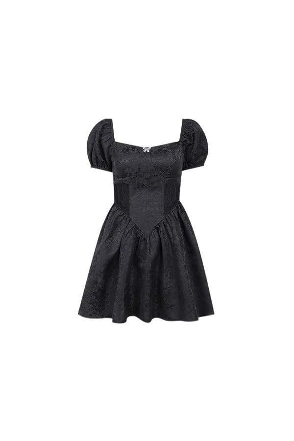Gothique Manches Bouffantes Lolita Robe Noire Femmes Taille Sexy Dentelle Corset Mini Robe Streetwear Élégant Club Party A-Li
