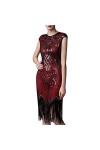 Robe Vintage Femme Robe Sexy sans Manches Années 1920 Paillettes Perlées Double Glands Soirée Robe Flapper Robe Robe Robe Noi