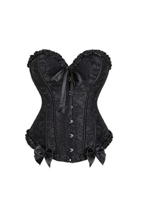 WEITING Femmes Lingerie Basques Corselet Bustier Floral Lace Overlay Overbust Corset Plus Size-Black,6XL