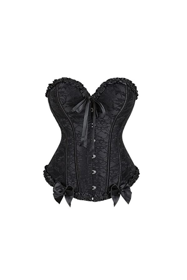 WEITING Femmes Lingerie Basques Corselet Bustier Floral Lace Overlay Overbust Corset Plus Size-Black,6XL
