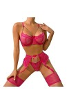 Viunychn Tenue sexy pour femme - Dentelle push-up - Rouge - Dentelle florale - Lingerie sexy - Pour femme - Body pour femme -