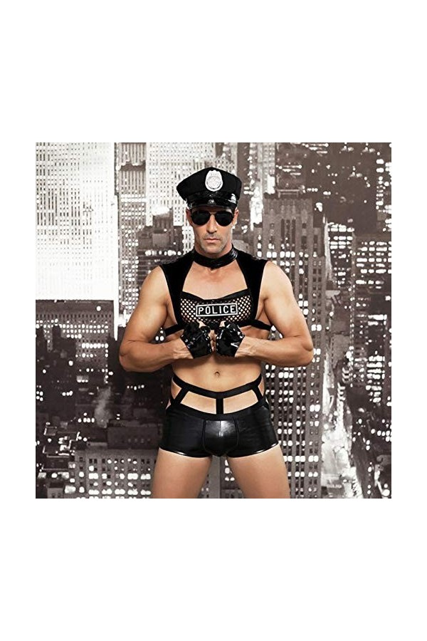 Bwer Adulte Hommes Halloween Sexy Police Costume kit Chaud érotique Sexy Cosplay Uniforme Carnaval Festival Policier Ouvert E