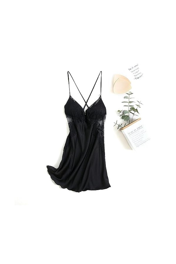 HUANKA Sexy Womens Sleepwear Perspective Lace Nightdress Thin Homewear Nightwear Ice Silk Sleeveless Nightgown Night Dress S