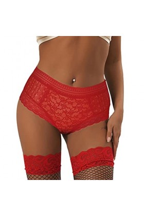 ROSVAJFY Culotte en Dentelle Sexy Boxer pour Femme, Shorties Transparente Lingerie Élastique Taille Moyenne, Panties sous-vêt
