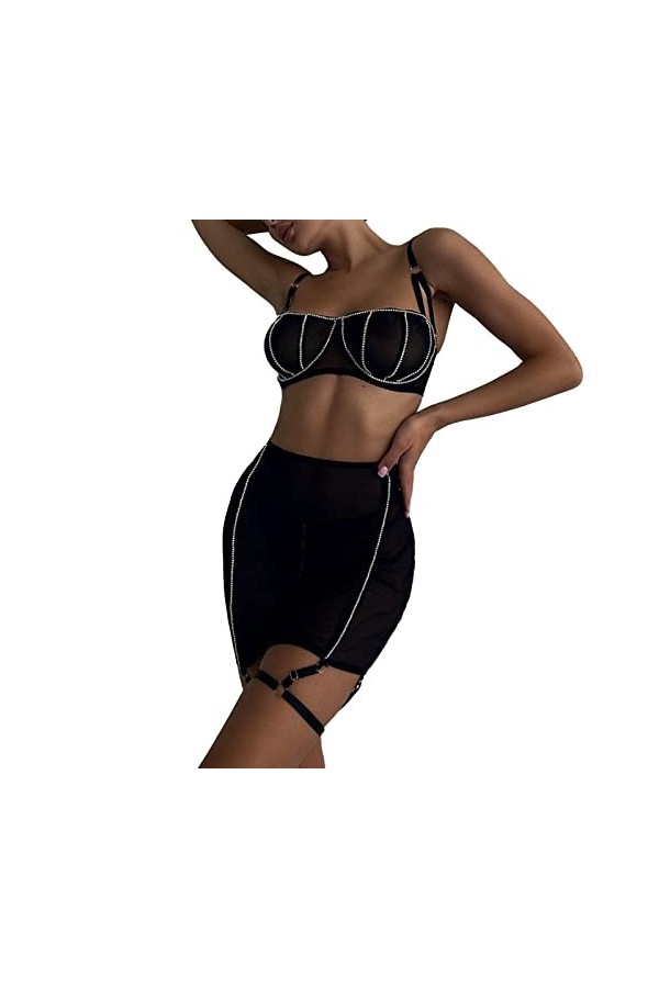 Collants Sexy Mode et Sexy pour Femmes avec Petite Poitrine et Anneau en Acier réunis avec des sous-vêtements de Poitrine Ens