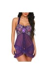 Lingerie Sexy Femme Babydoll Robe en Dentelle avec Culotte Deux Pièces Babydoll Lingerie Costume Sexy-Bleu Ciel-XL