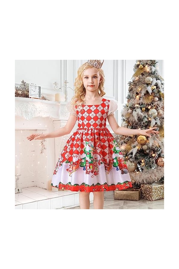 SHAVERUSH Noël pour Filles | Robe Père Noël Cloches Manches Courtes pour Filles,Robes décontractées Noël à Manches Courtes av