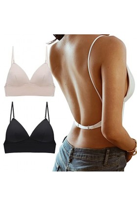 2 pièces Soutien-Gorge Dos en Dentelle en Forme de U pour Femmes avec des Robes à Dos Bas Menstruelle Abondante Nuit Beige,B