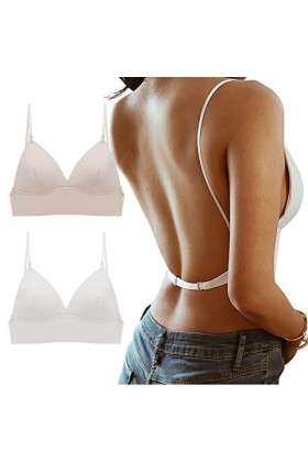 2 pièces Soutien-Gorge Dos en Dentelle en Forme de U pour Femmes avec Soutien-Gorge Dos et Robes à Dos Bas Menstruelle Lot De