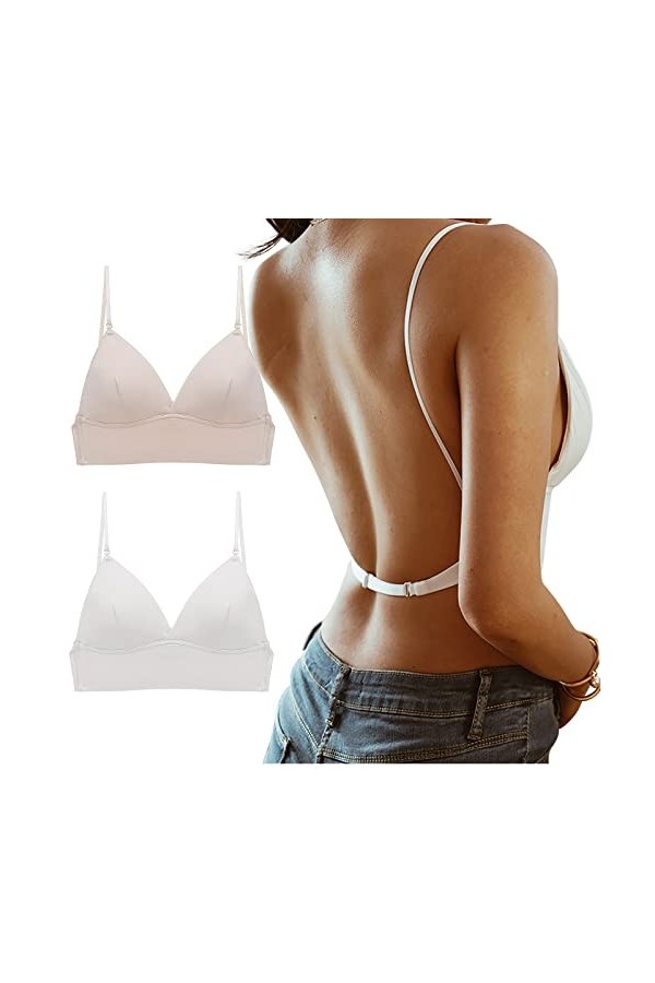 2 pièces Soutien-Gorge Dos en Dentelle en Forme de U pour Femmes avec Soutien-Gorge Dos et Robes à Dos Bas Menstruelle Lot De