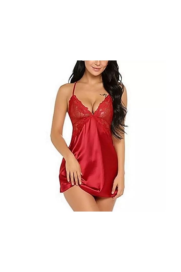 ZTIANEF Lingerie Sexy Homme Vêtements Techniques Et Spéciaux Lingerie Sexy Pyjama en Soie sans Manches Chemise De Nuit en Den