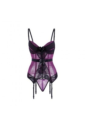 SHANHE Violet/Bleu/Noir Femmes Sexy Bustier Vintage Amovible Bretelles Spaghetti Bowknot Rembourré Coupe Corsets Avec G Strin