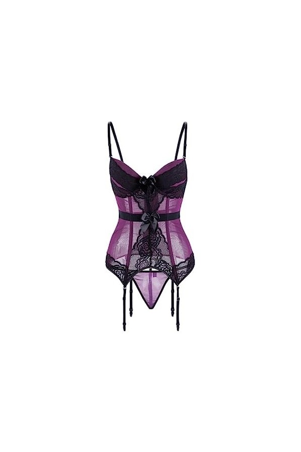SHANHE Violet/Bleu/Noir Femmes Sexy Bustier Vintage Amovible Bretelles Spaghetti Bowknot Rembourré Coupe Corsets Avec G Strin