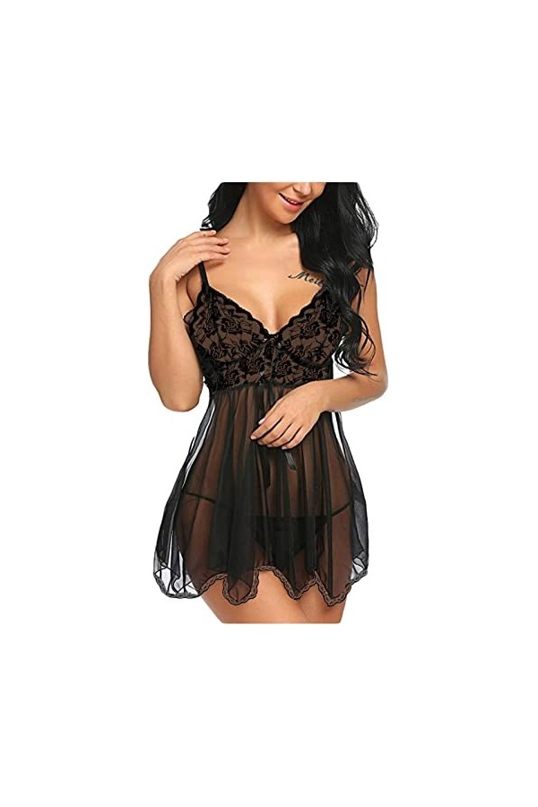 ZTIANEF Lingerie Sexy Femme Nuisettes Sexy Femme Pyjama Robe Transparente Sexy Lingerie Sexy Chemise De Nuit À Bretelles Creu