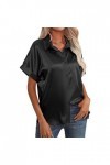 Huairdum Chemise en Satin de Soie pour Femme, Manches Courtes Décontractées en Satin de Couleur Unie, Coupe Ample pour Le Bur
