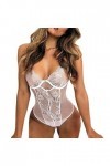 CHOUBAGUAI Lingerie sexy pour femme en dentelle Babydoll Body résille Bas robe Costumes nuisette Blanc XXL