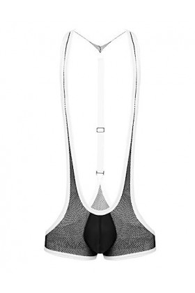 CABULE Mens Sexy Résille Y-back Bulge Pouch Jockstraps Justaucorps Sous-Vêtements Combinaisons Lutte Singlet Body-Noir,Taille