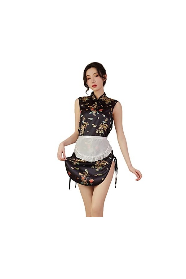 Temptshow Femmes Sexy Cheongsam Lingerie Cosplay Pyjamas Chinois Vintage Brodé Robe, Dos nu, taille unique