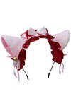 TTYAO REII Serre-tête oreilles de chat Lolita pour femme, costume de chaton duveteux, nœud en dentelle et ruban pour fête cos