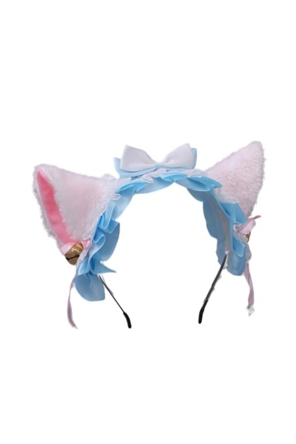 TTYAO REII Serre-tête oreilles de chat Lolita pour femme, costume de chaton duveteux, nœud en dentelle et ruban pour fête cos