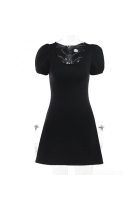 Nouveau Vêtements Gothiques Noir Dété Mini Robes Col en U Femmes Halloween Streetwear sans Manches Solide Sexy Y2K Punk Grun