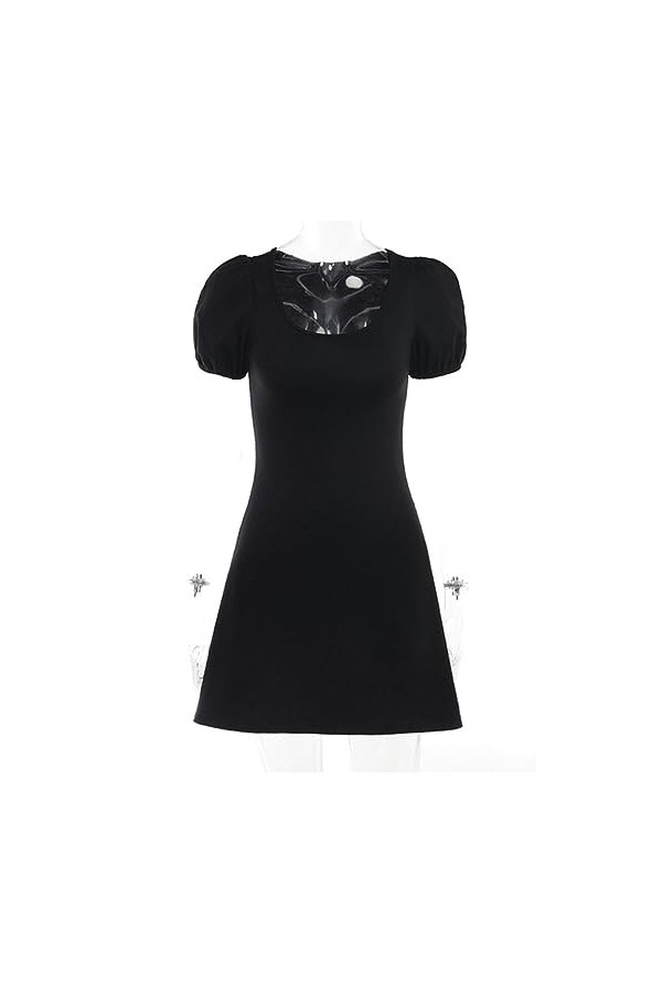 Nouveau Vêtements Gothiques Noir Dété Mini Robes Col en U Femmes Halloween Streetwear sans Manches Solide Sexy Y2K Punk Grun