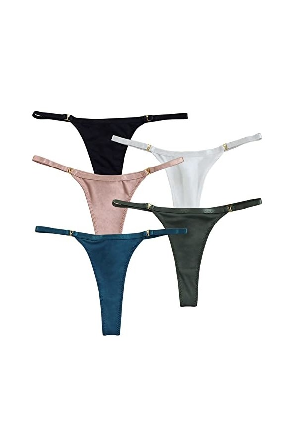 HMLOPX Daily Wear Femme String T Dos Taille Basse sans Couture sous-Vêtements Sexy String Bikini String Culotte Lot de 5 Col