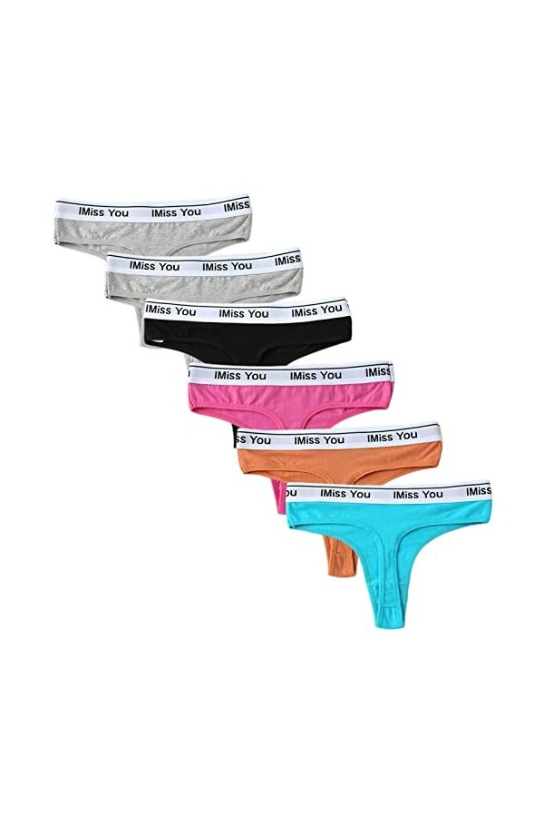 Daily Wear Lot de 6 Strings en Coton for Femme Lot de 6 Culottes Taille Basse Bikini Sexy sous-vêtements Respirants Color : 