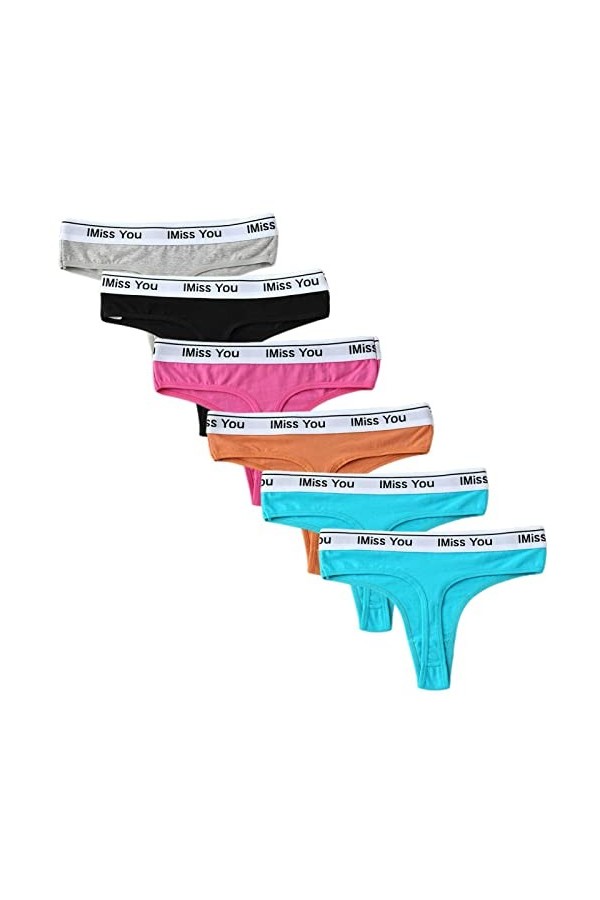 Daily Wear Lot de 6 Strings en Coton for Femme Lot de 6 Culottes Taille Basse Bikini Sexy sous-vêtements Respirants Color : 