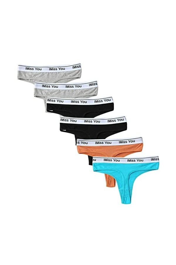 Daily Wear Lot de 6 Strings en Coton for Femme Lot de 6 Culottes Taille Basse Bikini Sexy sous-vêtements Respirants Color : 