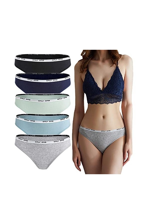 Daily Wear Lot de 5 sous-vêtements for Femme en Coton Sexy String Respirant Taille Basse Invisible S-XL Color : Combination 